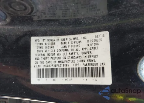 2015 Honda Accord Lx from USA, damaged, VIN 1HGCR2F36FA219095